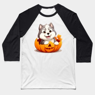 Siberian Husky Dog inside Pumpkin #3 Baseball T-Shirt